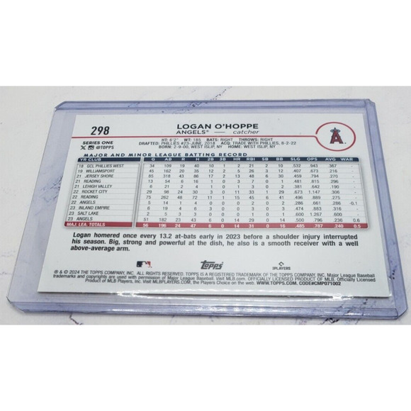 2024 Topps Series 1 Logan O’Hoppe Future Stars Yellow #298 Los Angeles Angels - Picture 4 of 4